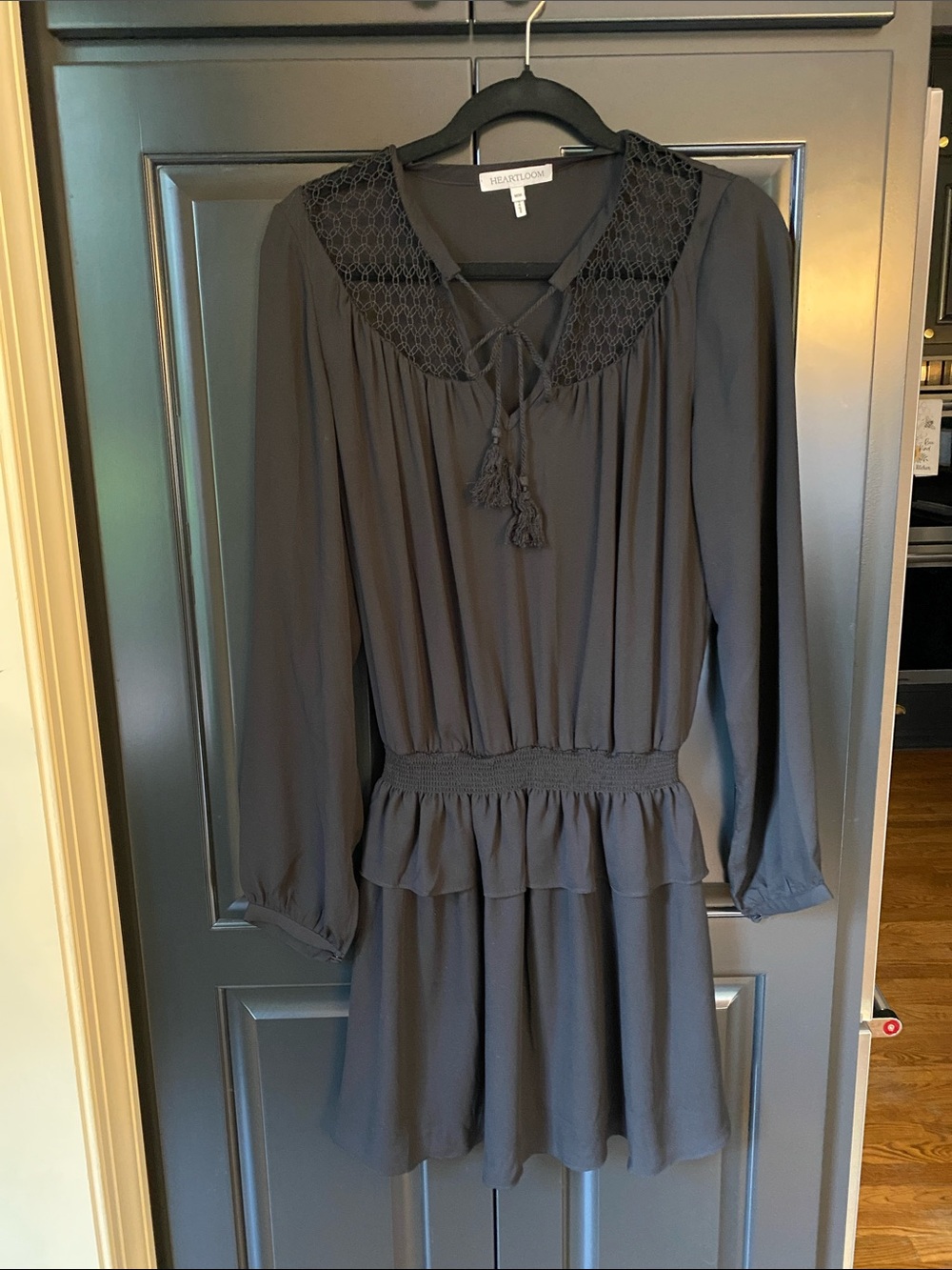 Heartloom Black Long Sleeve Smocked Waist Ruffle Dress
